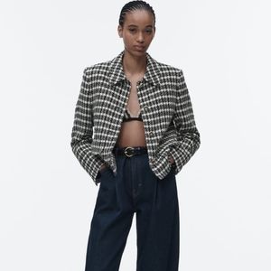 Zara Black and White Houndstooth Blazer